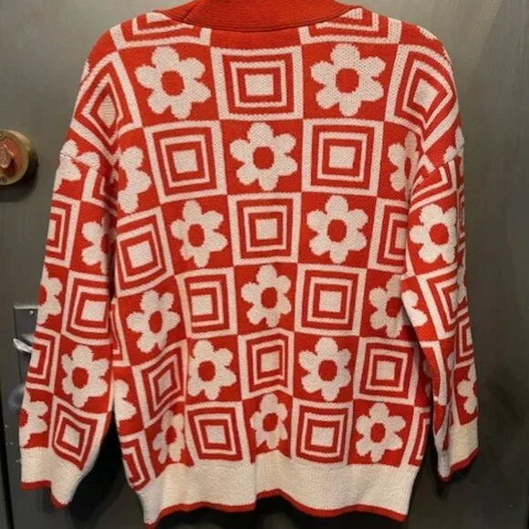 RETRO KNIT JACQUARD FLORAL CARDIGAN - Picture 14 of 16